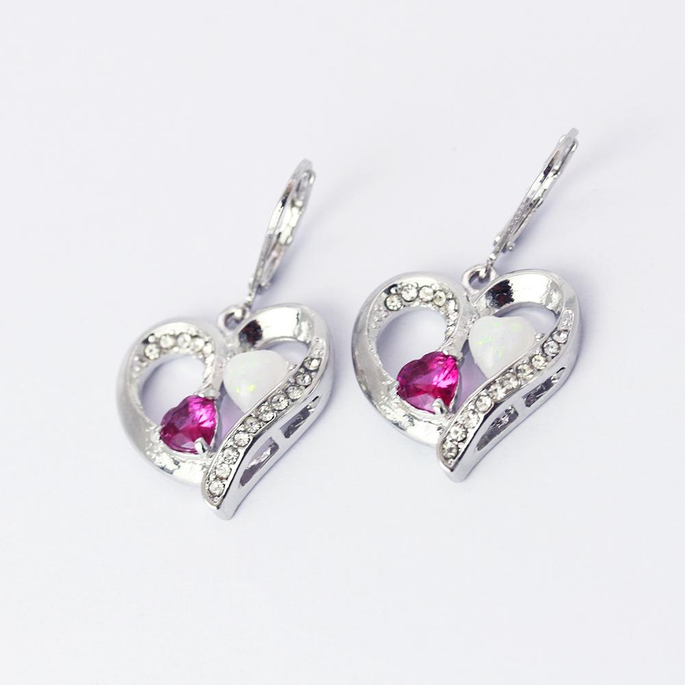 Fashion Silver Heart Rhinestone Dangling Earrings for Women