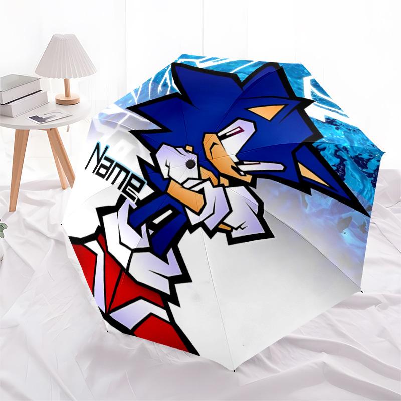 1pc Sonic the Hedgehog, Sonic Art Custom Name Automatic Folding Umbrella - Compact 8-Rib Design, Durable Plastic & Iron, Daily Use 004