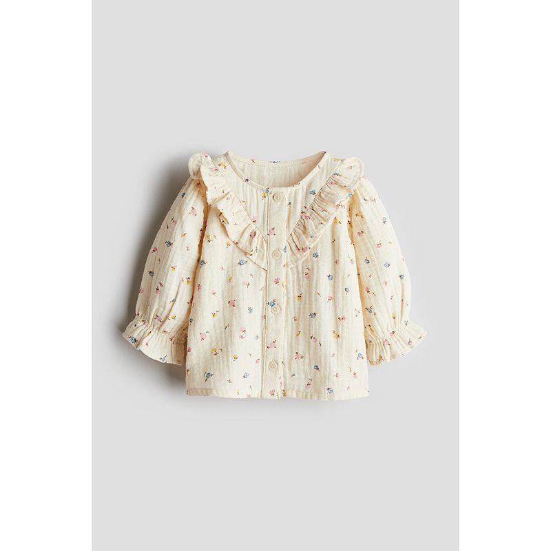 

HM Children s Clothing Baby Girl 2025 Summer New Arrival Shirt Ruffles Detail Cotton Tops 1270259 Cream/Florals 66/48