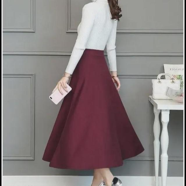 Mittellanger elastischer Rock im koreanischen Stil mit hoher Taille für Damen
