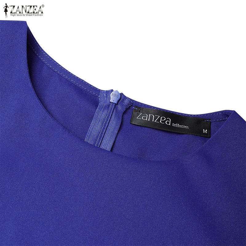 ZANZEA Damen Lässig Rundhals Sommer Kurzarm Print Kleid