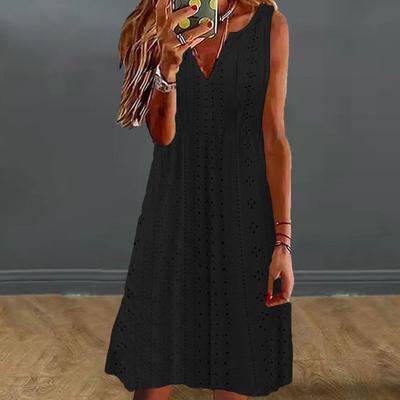 Frauen Kleid Aushöhlen V-ausschnitt Ärmellose Weste Typ Einfarbig Lose A-linie Big Saum Casual