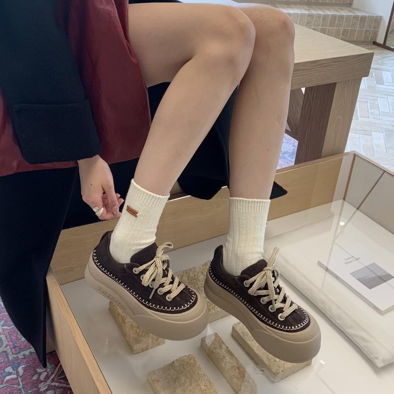 Shougu popular big head retro bread shoes women's 2025 new matte leather niche student platform sports shoes tide