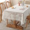 Cotton Weave Tablecloth,With Tassel Rectangle Hollow Lace Table Cloths for Kitchen Party Holiday Christmas Dining Table Decor