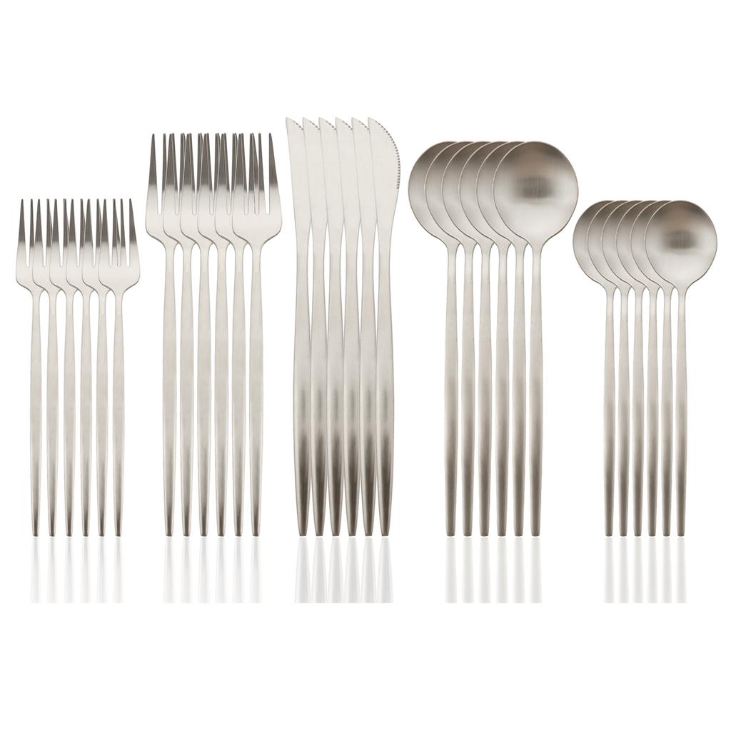 30 Teile/satz Geschirr Matte Schwarz Messer Salat Gabeln Dessert Löffel Besteck Set Edelstahl Besteck Familie Geschirr für Party