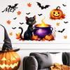 Festive Halloween Glass Window Stickers Cute Wall Decals, Black Cat Witch Bat Pumpkin Stickers, Fall Removable Safe Adhesive Autumn Scenery
