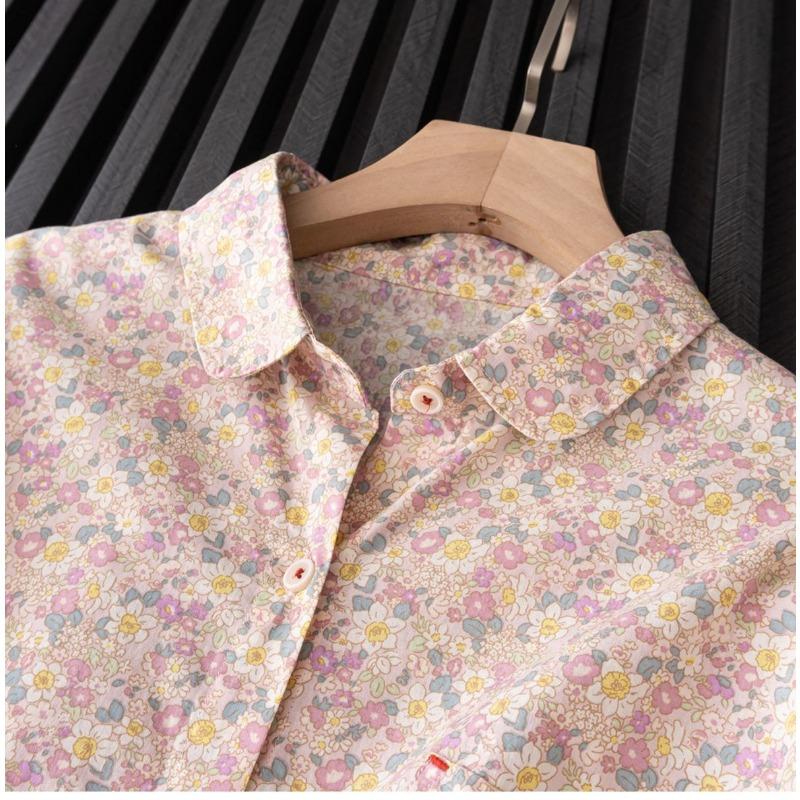 Koszula damska z długim rękawem z czystej bawełny z japońskim kołnierzykiem, nowość na wiosnę 2025, koszula retro w stylu casual