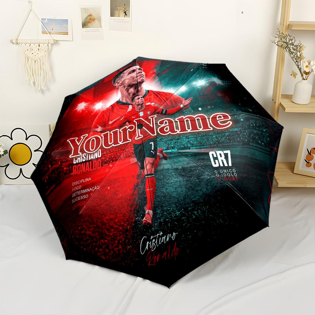 Cristiano Ronaldo Customize Your Name Umbrella Outdoor Automatic Umbrella Compact 8-Rib Lightweight Compact Design All-Season Umbrella for Travel