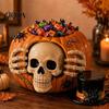 Vintage Spider Trinket Container Halloween Skull Pumpkin Candy Jar with Top Hat Lid, Resin Decorative Jewelry Box Storage Container, Desktop Organizer