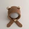 Warm Fleece Baby Bear Ear Hat Soft Plush With Chin Tie Perfect For Infant Winter Outdoor Daily Wear