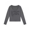 HeyHenry Womens Slim Fit Long Sleeve T-Shirt U-Neck Letter Print Top Retro Y2K Streetwear