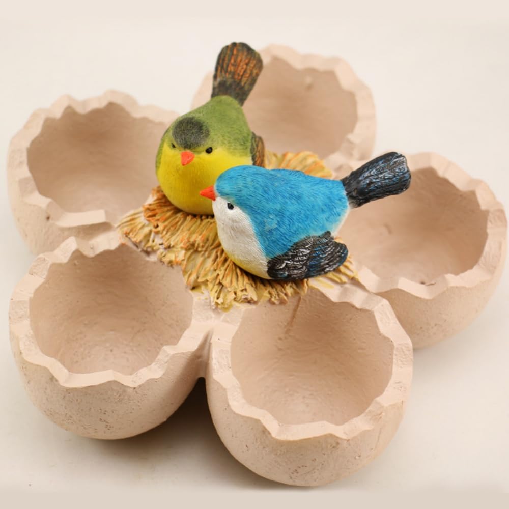 Fantasee Succulent Small Garden Pots with Drainage Resin Plants Flower Miniature Ornaments for Home Office Decor Pots, Holes, Pots, (Bird Nest)