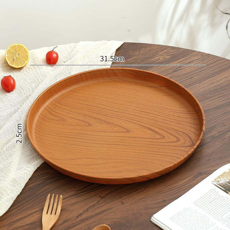 Wood Grain Tray Plastic Household Cup Teacup Tray Round Fruit Tray Commercial Hotel Water Cup Kettle Storage Plate