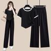 Set T-shirt a Blocchi di Colore Coreana e Pantaloni a Gamba Larga