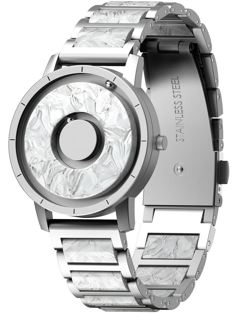 EUTOUR Magnetic Watch with Camouflage and Casual Quartz Magnetic Ball 3 ATM Water 36mm and Silver Resin Strap Women's Dial, Stylish, Elegant, Simple,