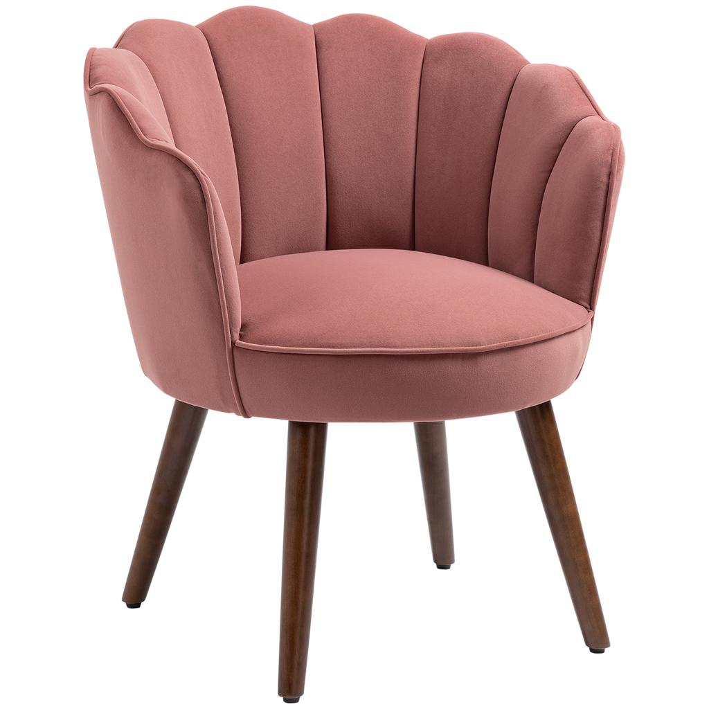 Armchair Living Room Lounge Chair In Shell Shape, Relax Chair with Wooden Legs, Upholstered Armchair Reading Chair with Velvet Look