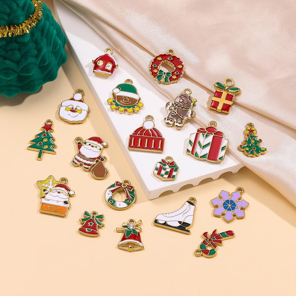 1pcs Stainless Steel Christmas Charms Gold Color Santa Claus Christmas Tree Enamel Pendants For DIY Earrings Necklaces Making