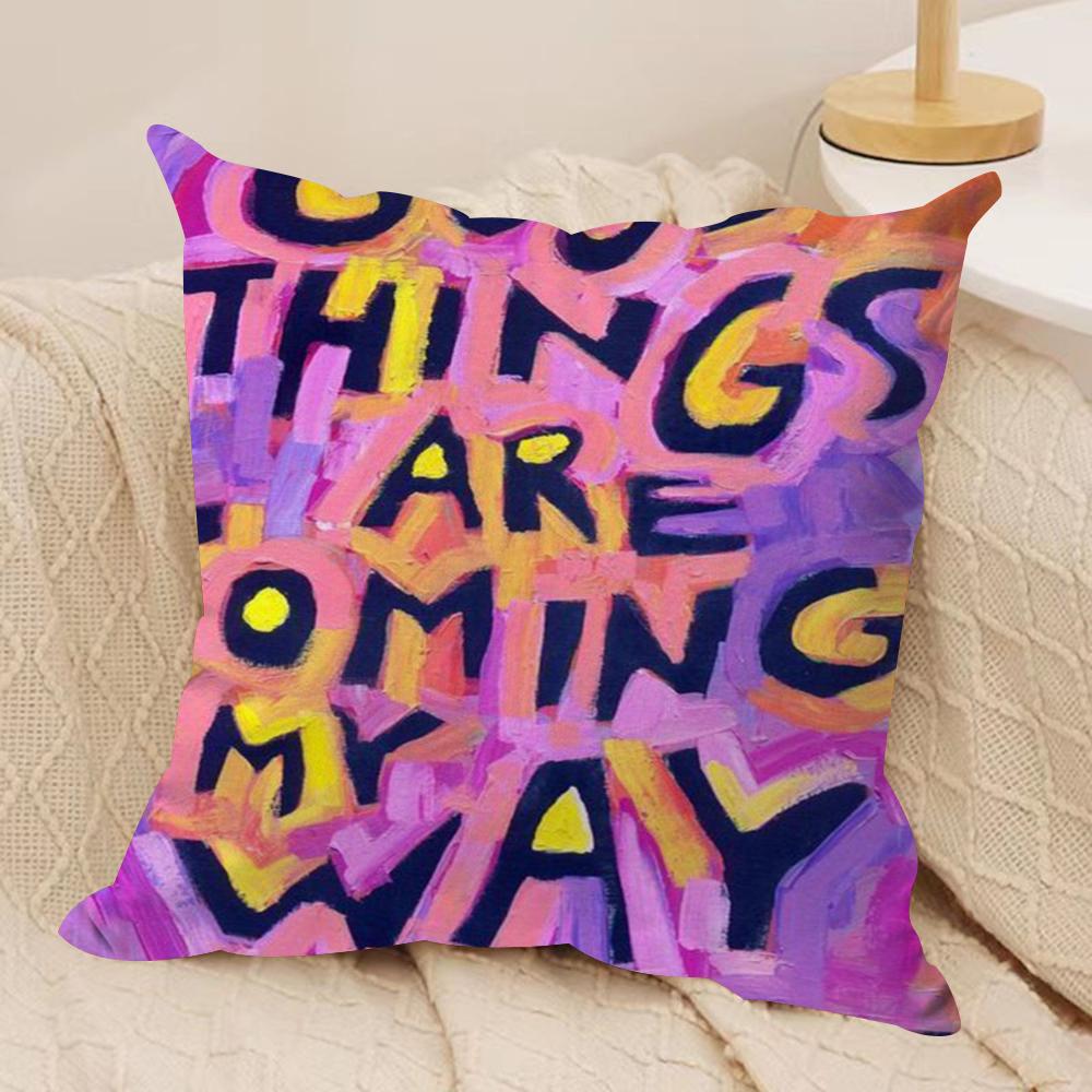Creative Watercolor Words Cushion Cover Short plush Doublesided Print Square Throw Pillow Covers Sofa Home Cushion Decor