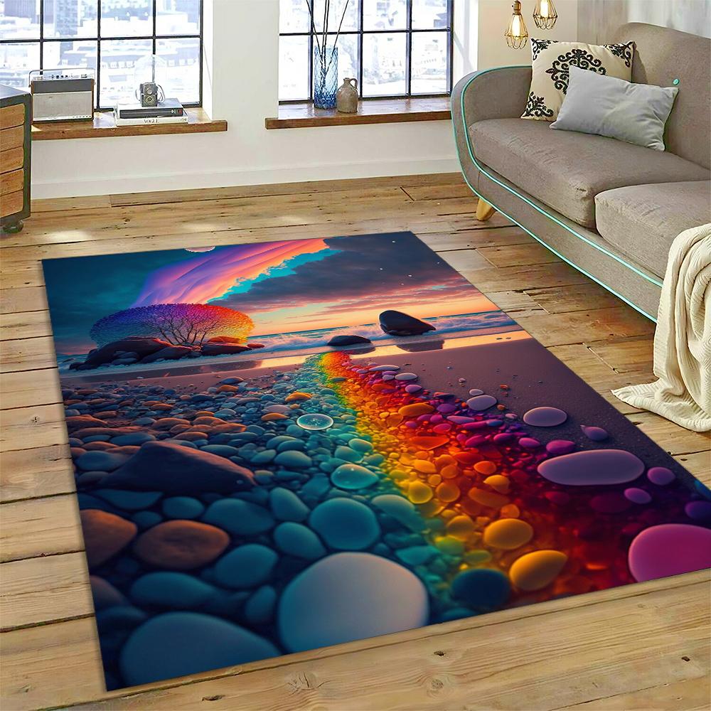 27 Style New Colorful Pebble Rainbow Road Beach Stone Scenery 3D Carpet Rug for Living Room Bedroom Home Sofa,Non-slip Floor Mat