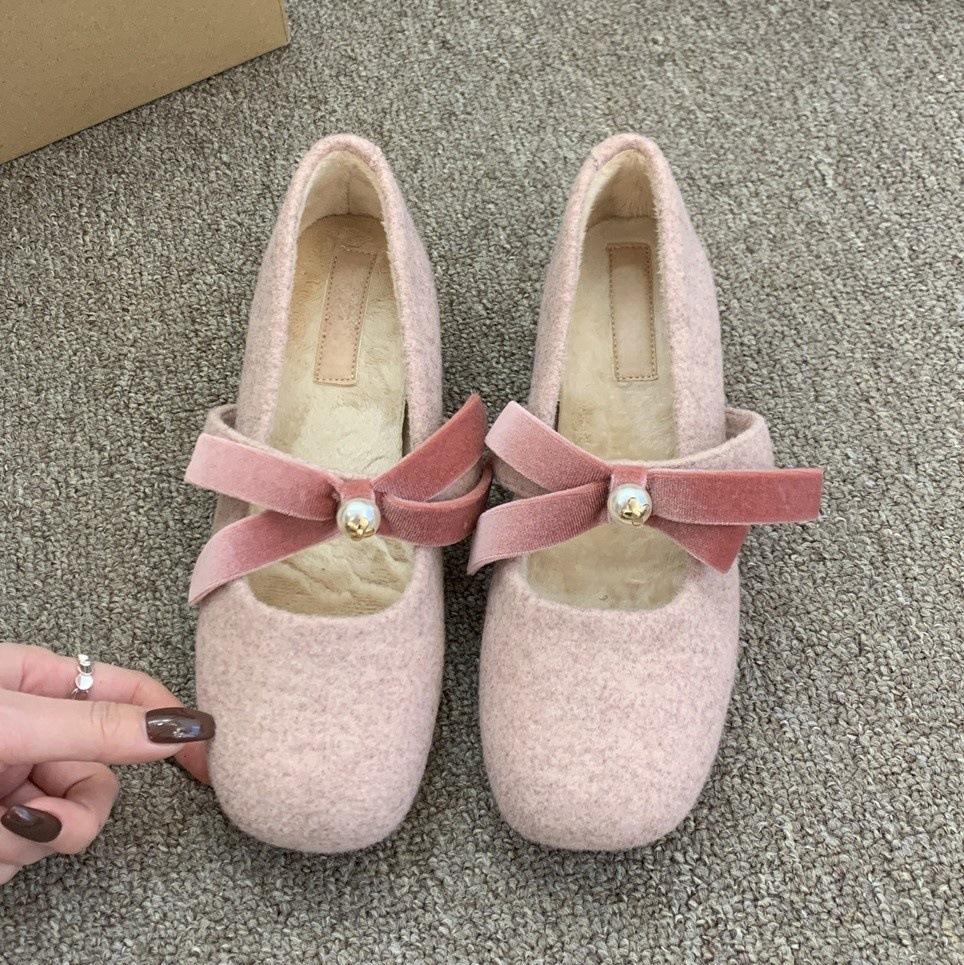 Inner height increase~ Mary Jane Mao Mao shoes women wear new gray single shoes women's thick-soled velvet cotton shoes in winter