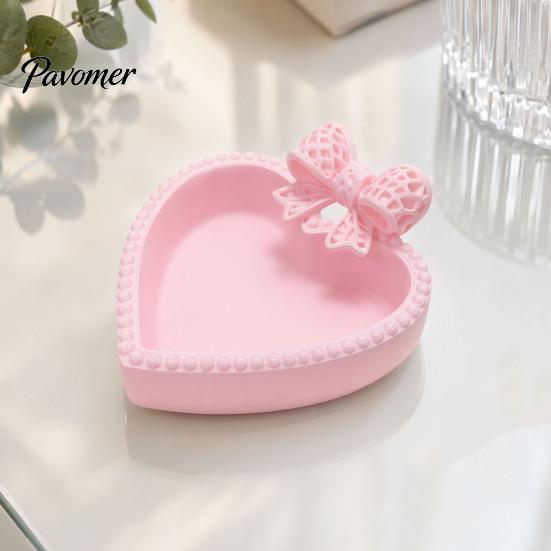 3D Printed Bow Storage Tray Jewelry Tray, Cute Heart-Shaped Organizer, Stable Decorative Desktop Organizer Unique Art Collection Gift for Rings