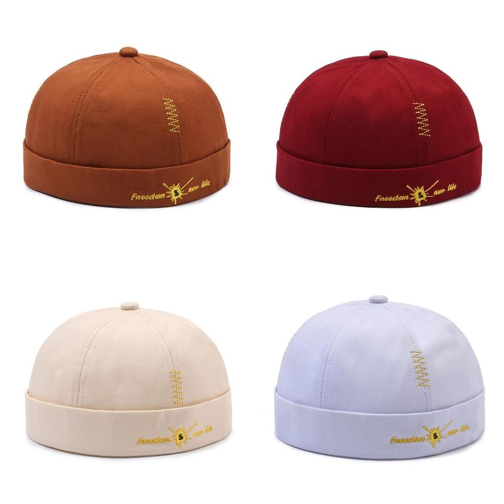 Cotton Cap Solid Color Round Top Hat Headwear Breathable Skullcap Gift Unisex