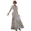 Women's V-Neck Floral Print Dress with Puff Sleeves and Button Detail