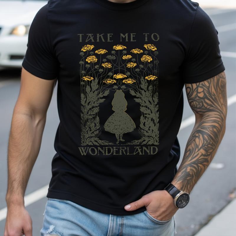 Summer Alice In Wonderland Take Me To Wonderland Graphic Tshirt Round Neck Casual Summer Tshirt Unisex Breathable