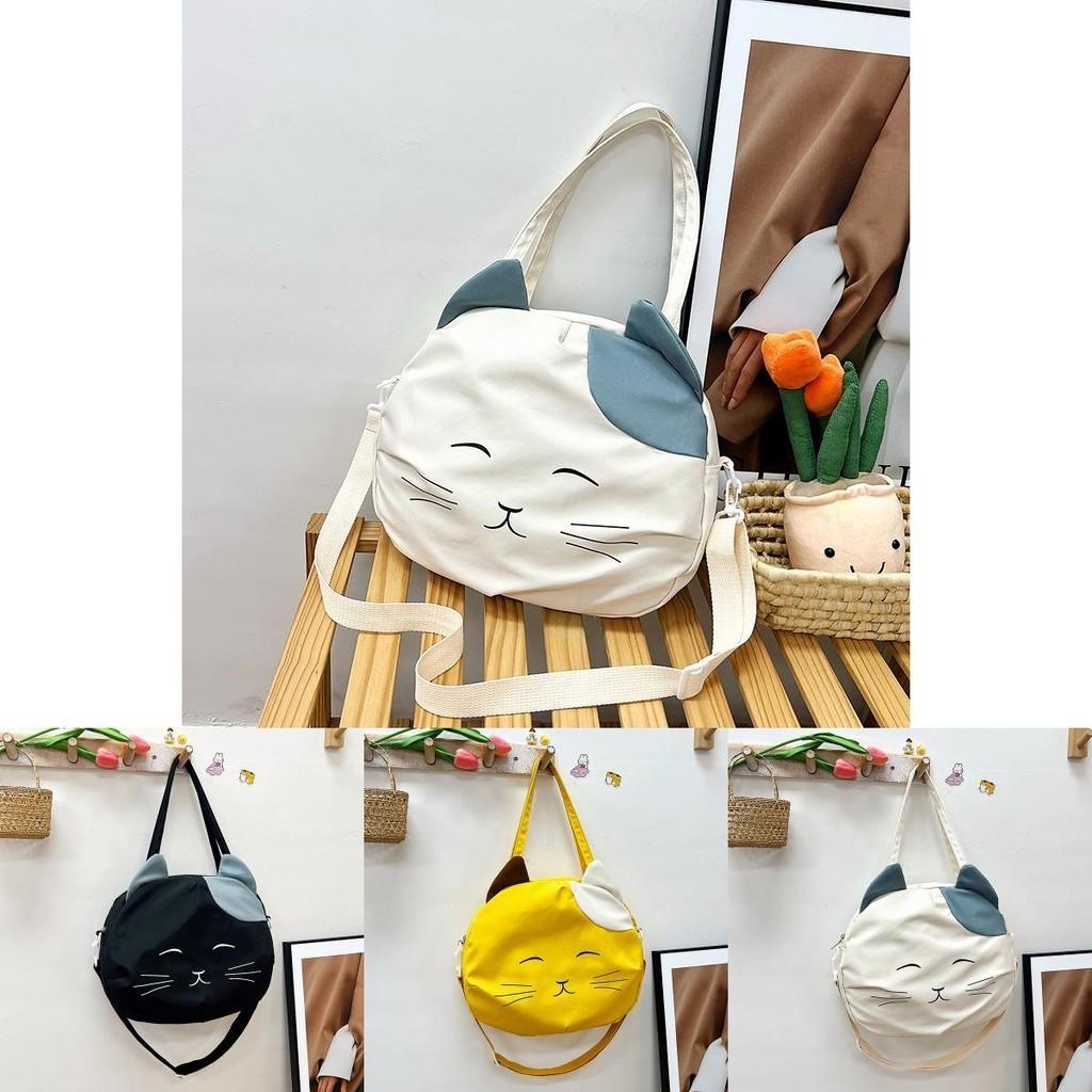 Lovely Cartoon Cat Tote Bag For Students Spacious Nylon Shoulder Bag