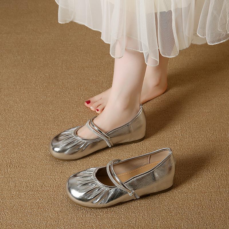 CRLAYDK Round Toe Shoes for Women Casual Slip On Fold Loafers Ladies Mary Jane Lightweight Leather Dress Driving Mocs for Lady