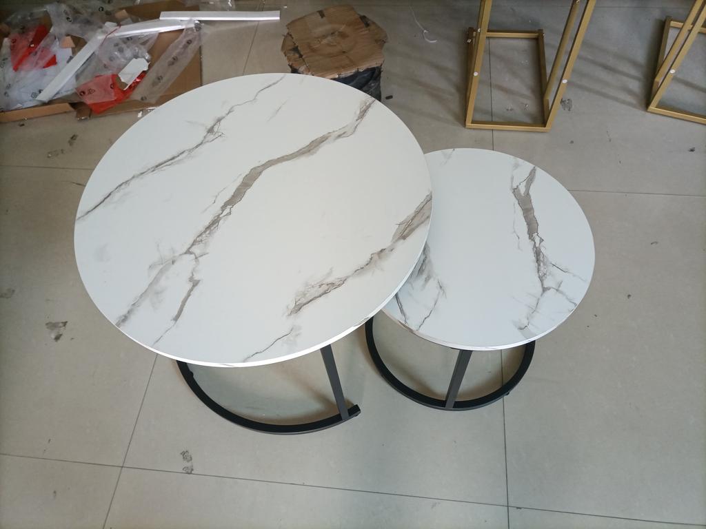 White Nesting Coffee Table 2-Piece Set, 60cm Metal Frame Round Coffee Table, Suitable for Living Room, Bedroom, Balconies, Patios, Offices, Small Room