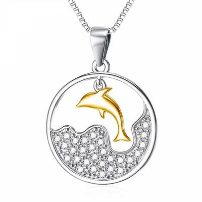 New Cute Gold Color Dolphin Girl's Necklace Fashion Pendant Two Tone Design Funny Women Accessories Statement Jewelry Gifts
