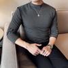 2025 Mens Knitted Long Sleeve Base Shirt Man Mock Neck Tight Fit T-Shirts Male Casual Striped Tshirts Winter Inner Wear Pullover