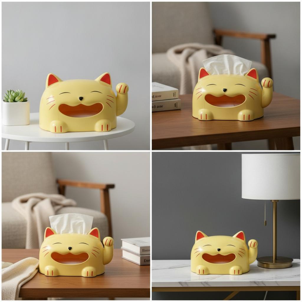 Cat Shaped Tissue Box Functional Cat Tissue Box Decorative Charming for Living Room, Bedside Table