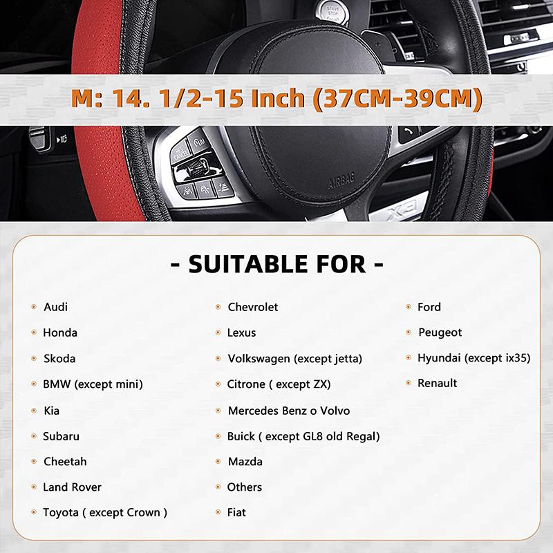 Sport Leather Steering Wheel Cover 37-39cm Universal Breathable for Car Truck SUV Van, Anti Slip Odorless Car