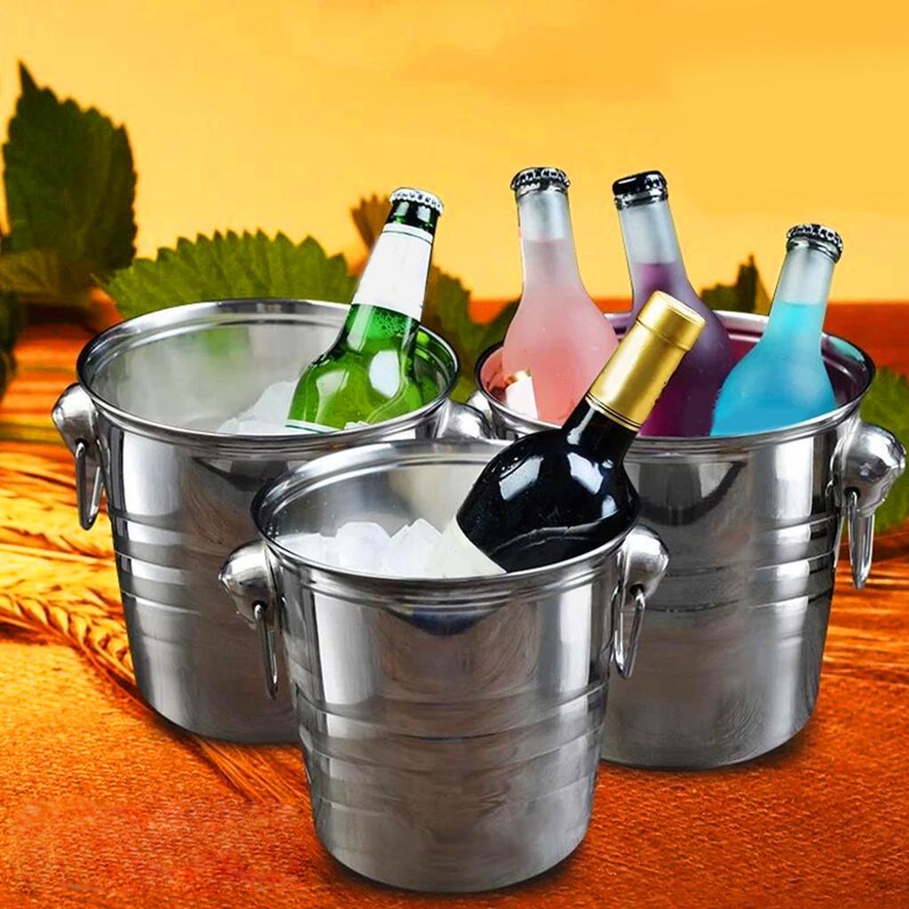 Wine Beer Cooler Stainless Steel Ice Punch Bucket for Beer Wine Party Supplies Portable Ice Chiller Cooler with Handle