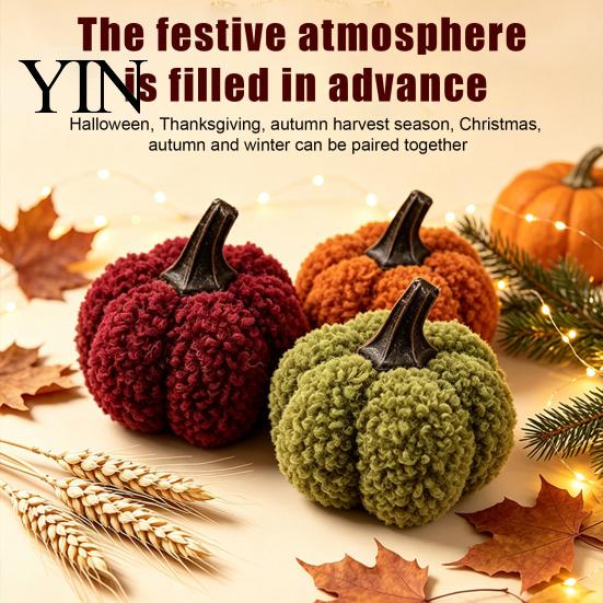 Indoor Photography Props Mini Plush Artificial Pumpkin Decoration, Fall 3D Stuffed Flannel Texture Pillows Ornament for Autumn Halloween Thanksgiving