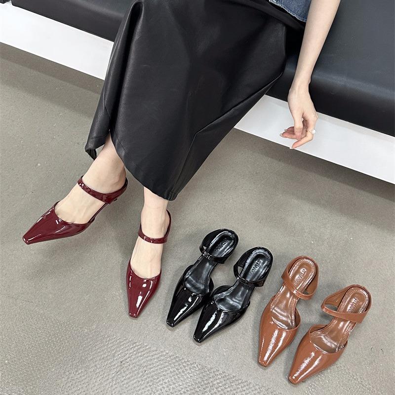 New pointed mid-heel shoes bag head half slippers women wear high-heeled single shoes cool slippers