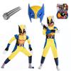 Exquisites blau-gelbes Wolverine-Muskelkostüm für Kinder und Erwachsene, ideal für Halloween-Partys