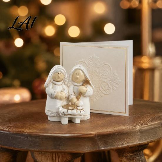 Winter Holiday Window Decorations Mini Resin Nativity Figurine for Christmas Desktop Decor Holy Family Manger Small Religious Ornaments Scene