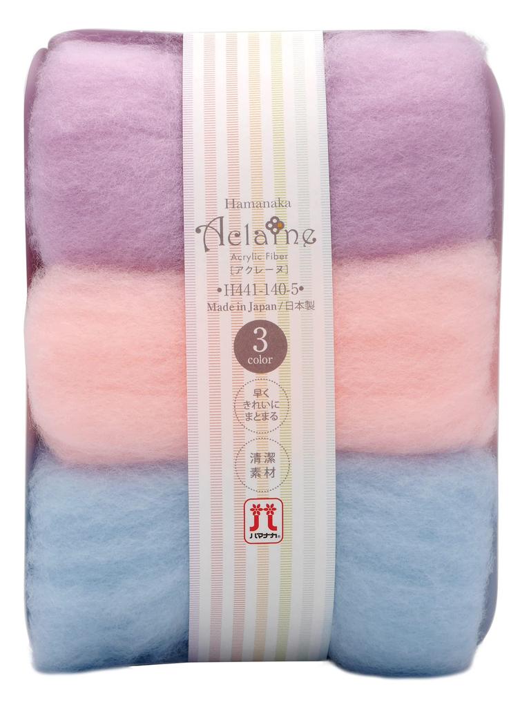 Hamanaka Aclaine Wool Felt, 3-Color Set (Approx. 8g each) - Purple, Pink, and Light Blue, H441-140-5