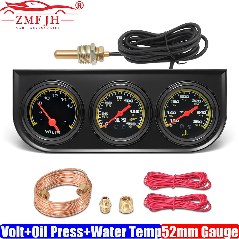 

ZMFJH 52MM Triple Meter with Sensor Bracket Pointer 3IN1 Voltage+Oil Pressure Gauge+Water Temperature Gauge for Racing Car 12V triple gauge