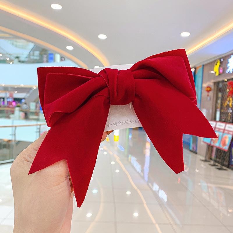 Children s Red New Year Bow Hair Clips - Velvet Hair Accessories for Girls & Babies