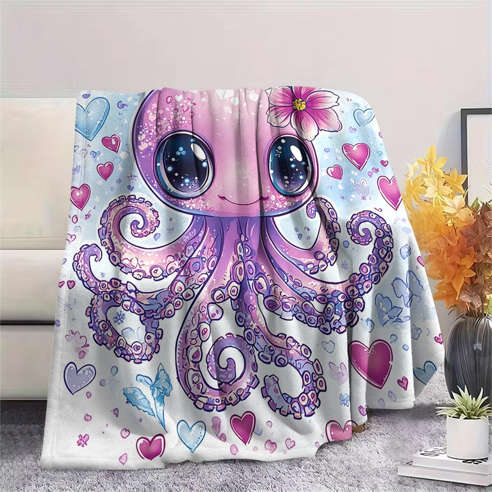 Octopus Print Flannel Blanket, High quality Comfortable for All Seasons, Home Decor, Warmth and Comfort, Perfect for Christmas Gifts