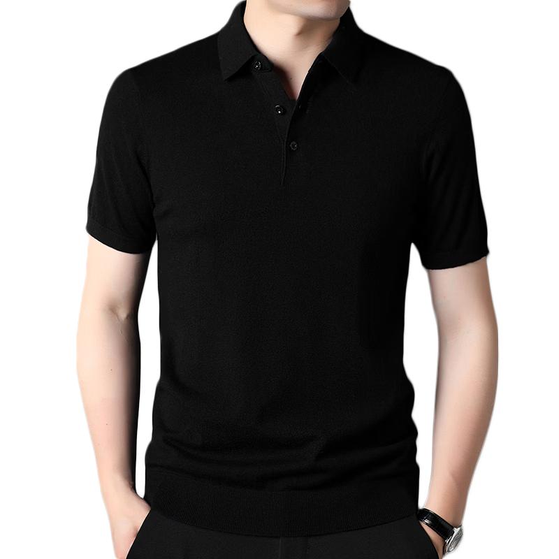 ROMON Men's Summer 100% Wool Short Sleeve Polo T-shirt