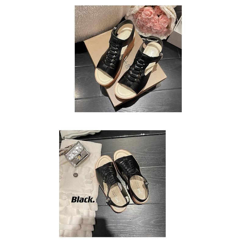 Women's Slope-heeled Thick-soled Large-size Sandals New Summer Fashion Waterproof Platform Side Zipper Hollow Sandals