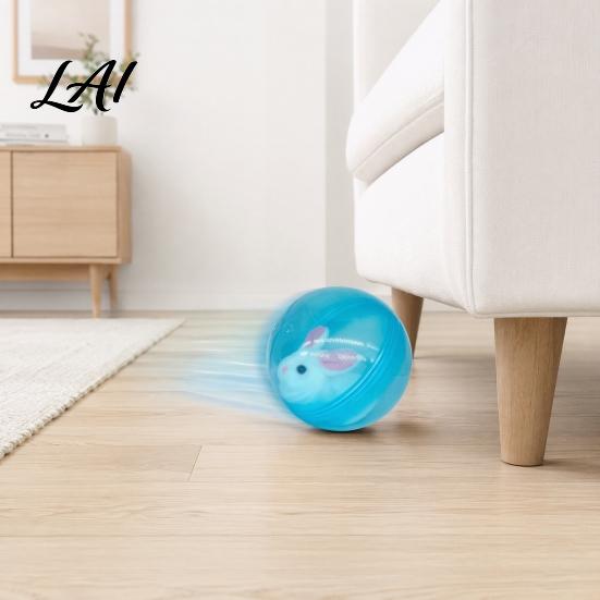 Moving Ball Toy Self-Rolling Interactive Cat Toy Automatic Rolling with Plush Hamster Battery Operated Pet Rabbit Inside Electric Simulation Animal