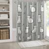 Cute White Cat Pattern Shower Curtain Waterproof Easy To Clean Privacy Protection Print Kawaii Pet Art Design Minimalist 12Hooks