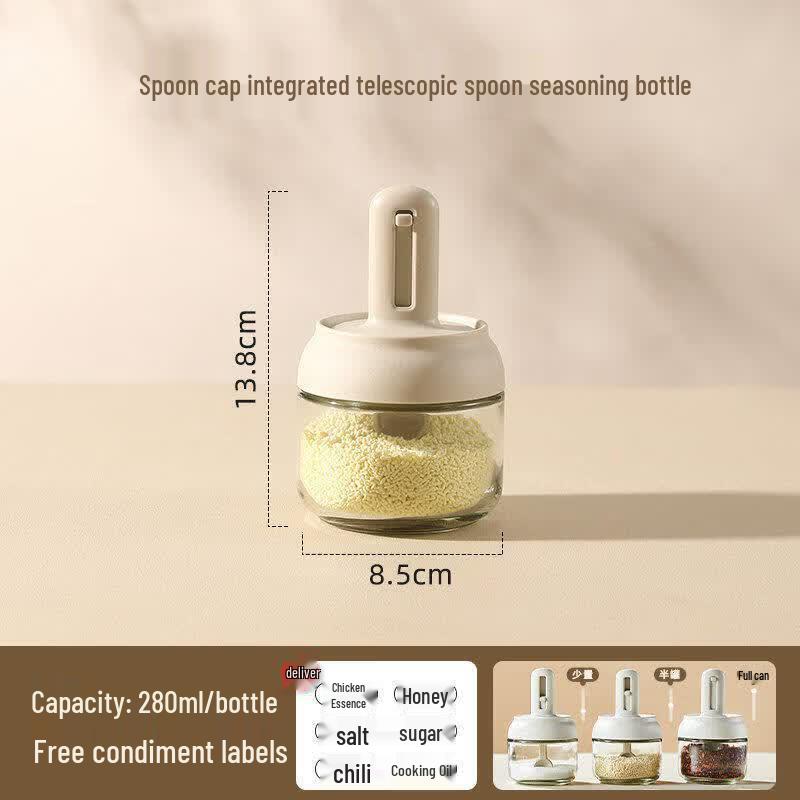 Telescopic Glass Seasoning Jar with Integrated Spoon