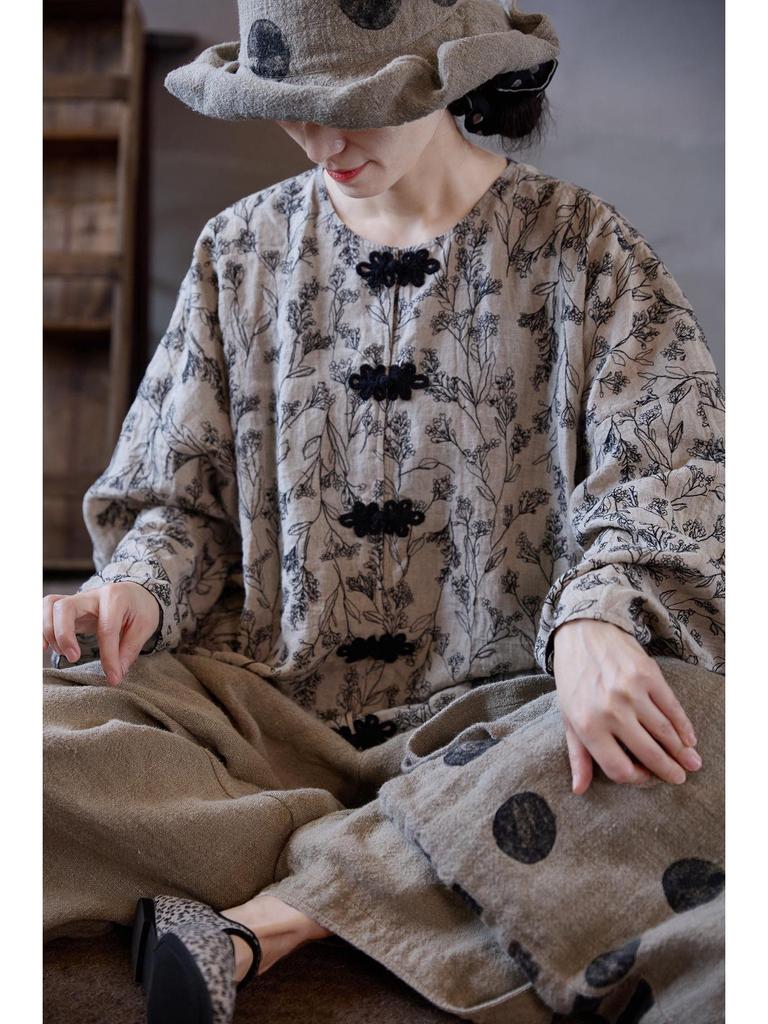 Highly Recommended Retro Floral Embroidery Lightweight Shirt - Autumn Chinese Style